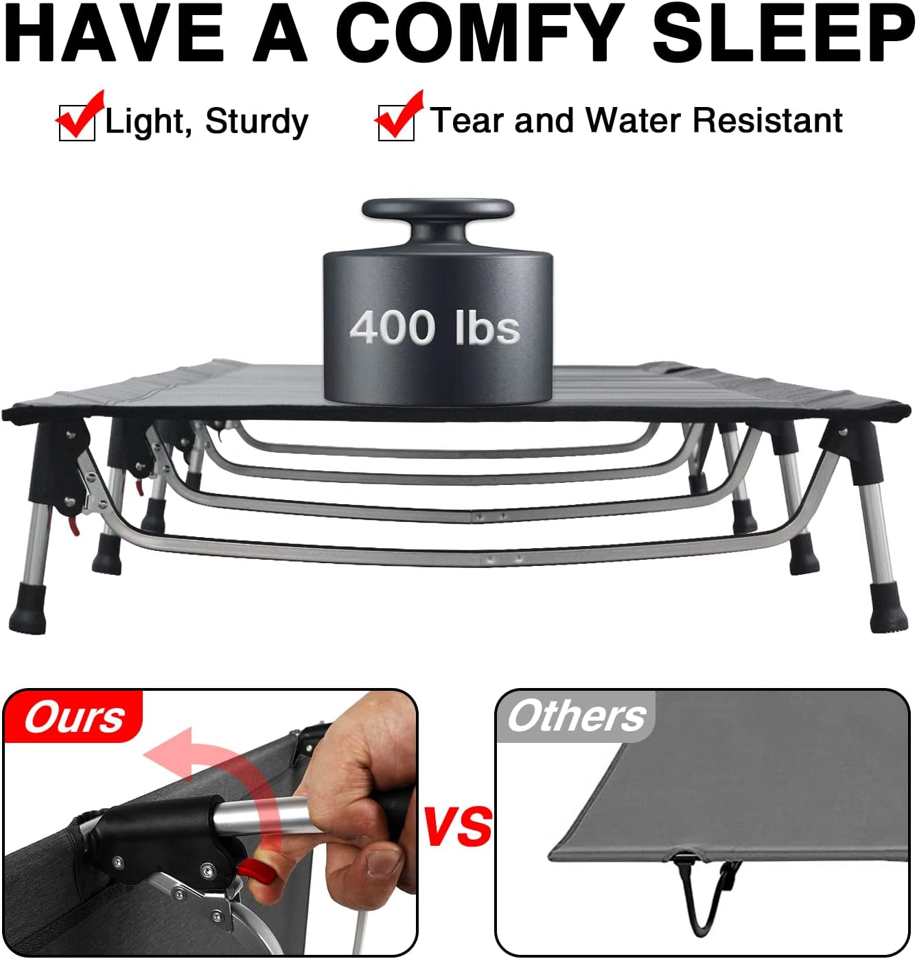 Lightweight Folding Camping Cot, Portable Camping Bed with Carry Bag for Travel Hiking Backpacking Car Camping Beach