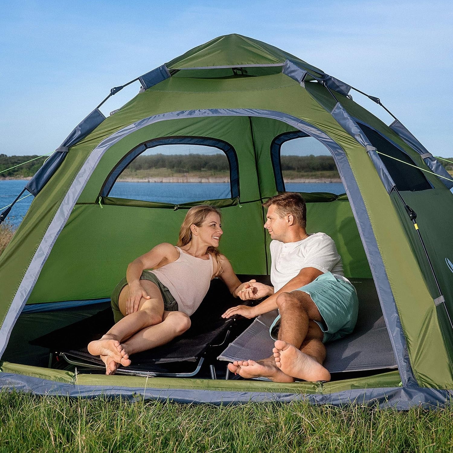 instant pop up tent Moon Lence Instant Pop Up Tent Family Camping Tent 4-5 Person Portable Tent Automatic Tent Waterproof Windproof for Camping Hiking Mountaineering