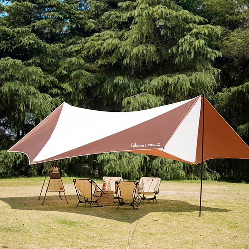 Moon Lence Camping Tent Tarp, Hammock Rain Fly, Waterproof Sun Shade Canopy, 24 x 50 inches, White (Coffee & White, Large)