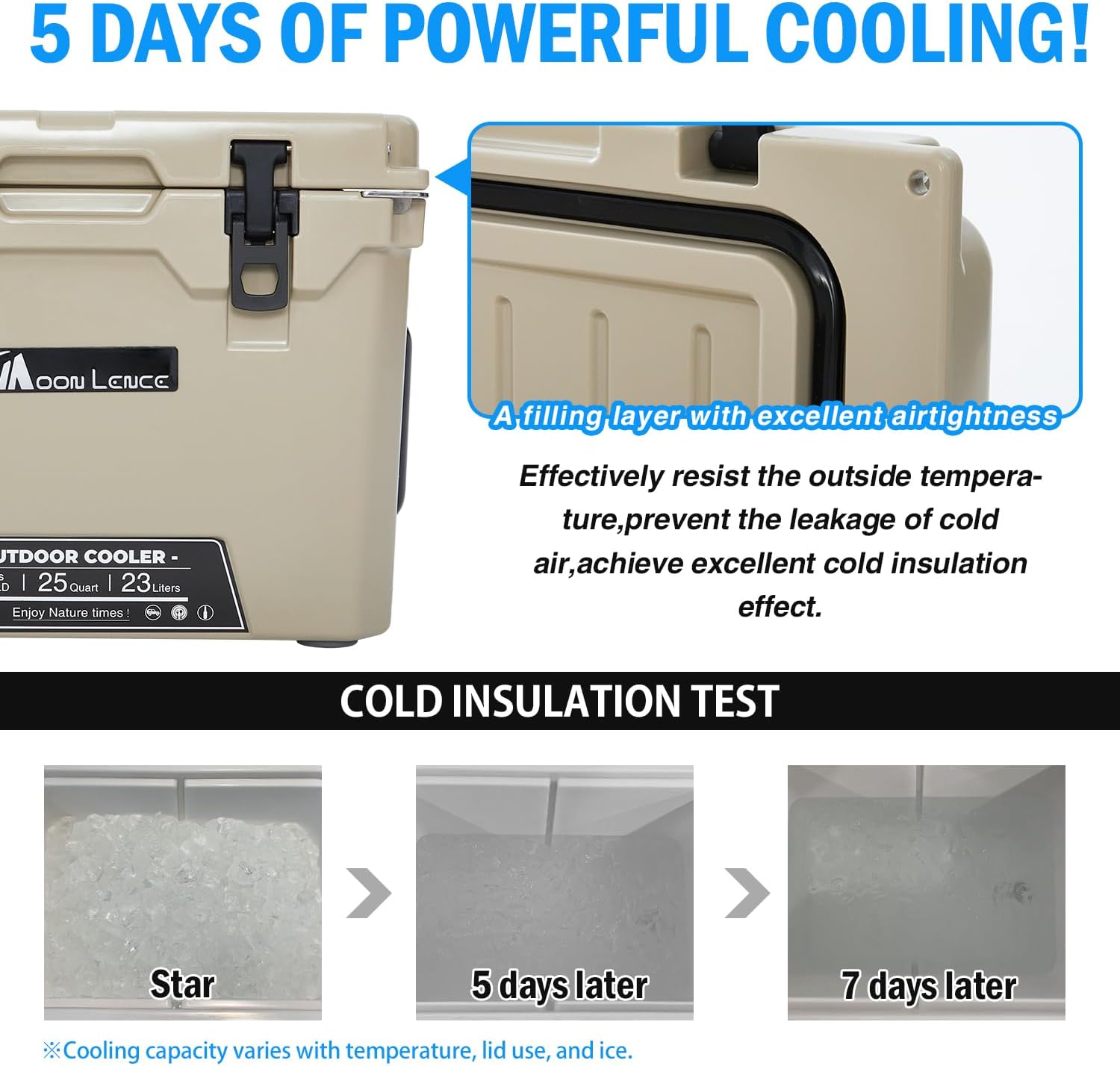 Camping Cooler 23/38 litres Hard Cooler Box, Cold for 5 Days