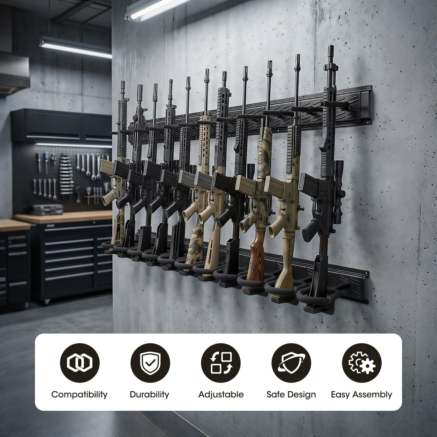 MOON LENCE Gun Rack, Heavy Duty Steel Gun Racks for Wall, Adjustable 4/8/12 Slot Indoor Rifle Racks, Secure Storage for Garage, Mudroom and Home, 12-Slots
