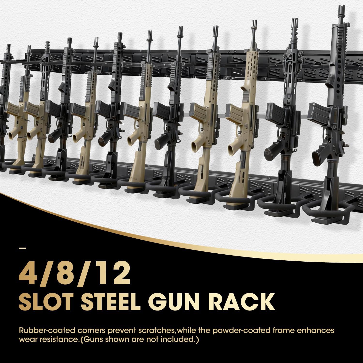 MOON LENCE Gun Rack, Heavy Duty Steel Gun Racks for Wall, Adjustable 4/8/12 Slot Indoor Rifle Racks, Secure Storage for Garage, Mudroom and Home, 12-Slots
