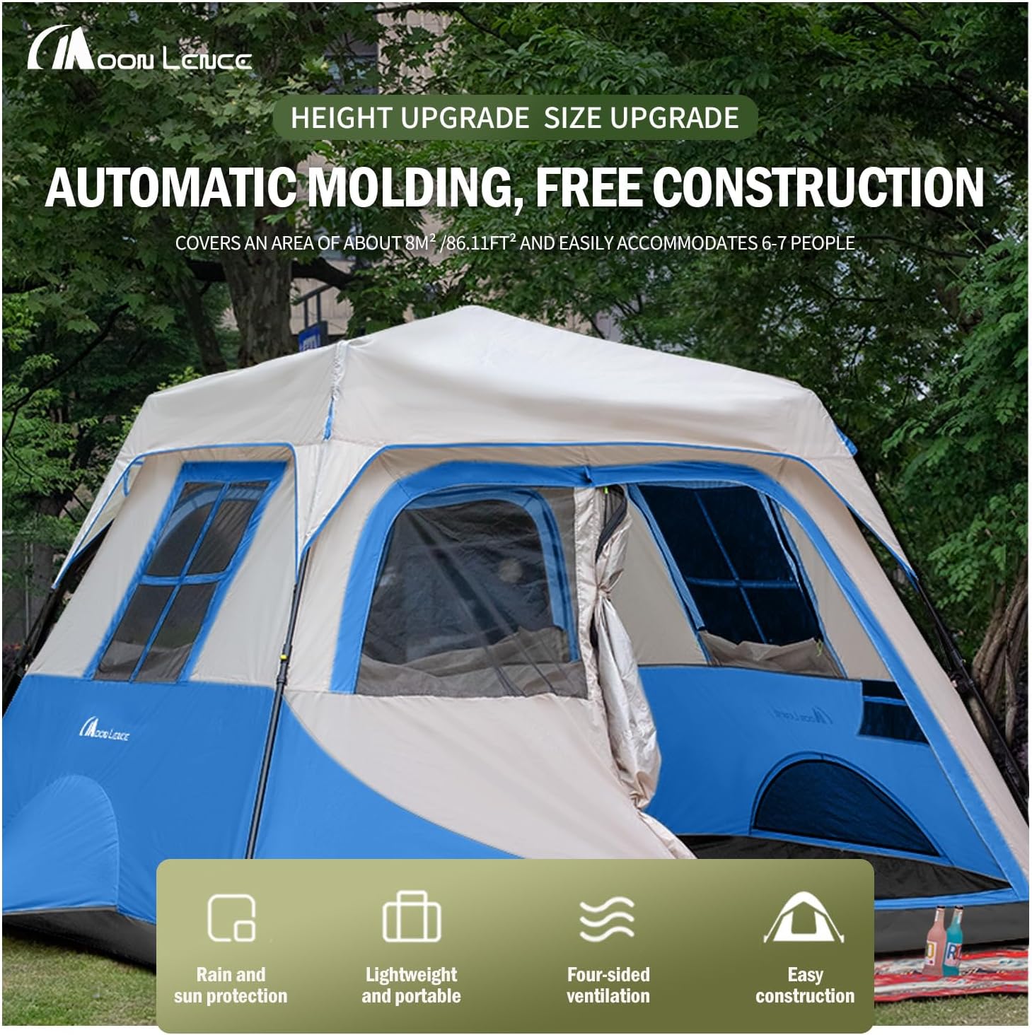 camping tent 8 person waterproof Moonlence Instant Cabin Tent 4/6/8 Person Camping Tent Waterproof with Removable Rainfly for Family Easy Set Up Camp Tent