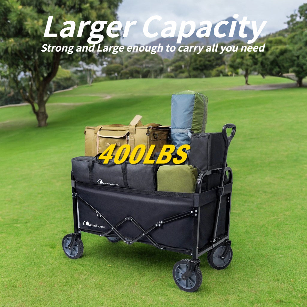 1pc Heavy Duty Collapsible Wagon - 350LBS Large Capacity, All-Terrain Wheels, Pet Carrier, Beach, Lawn, Shopping, Camping, 27.56" Utility Garden Cart-Black