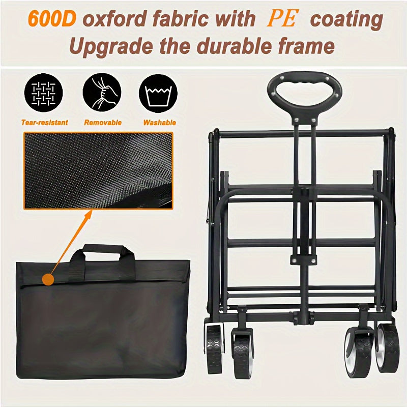 1pc Heavy Duty Collapsible Wagon - 350LBS Large Capacity, All-Terrain Wheels, Pet Carrier, Beach, Lawn, Shopping, Camping, 27.56" Utility Garden Cart-Black
