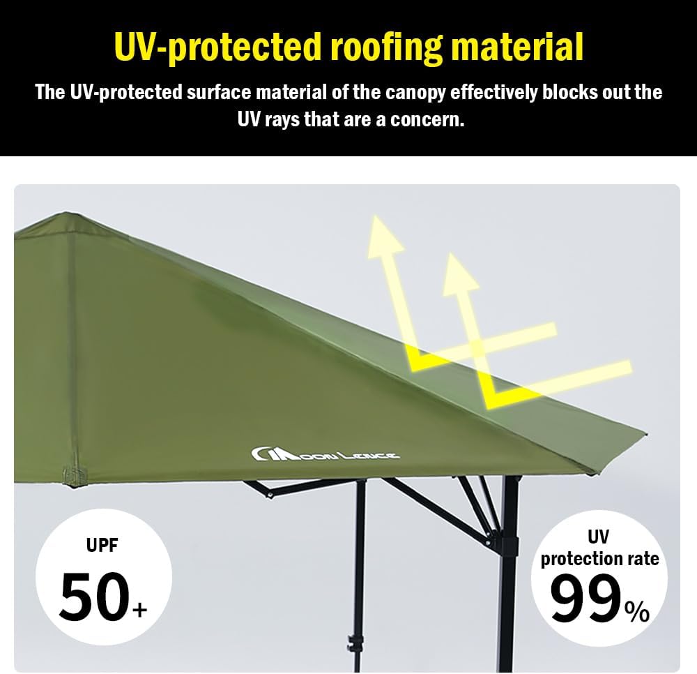 MOON LENCE Pop Up Canopy Tent, Sun Shelter Folding Beach Tent with One Push Setup, 2-Level Adjustable Height, Instant Portable Sun Shade Shelter for Camping, Outdoor Recreation (Green)