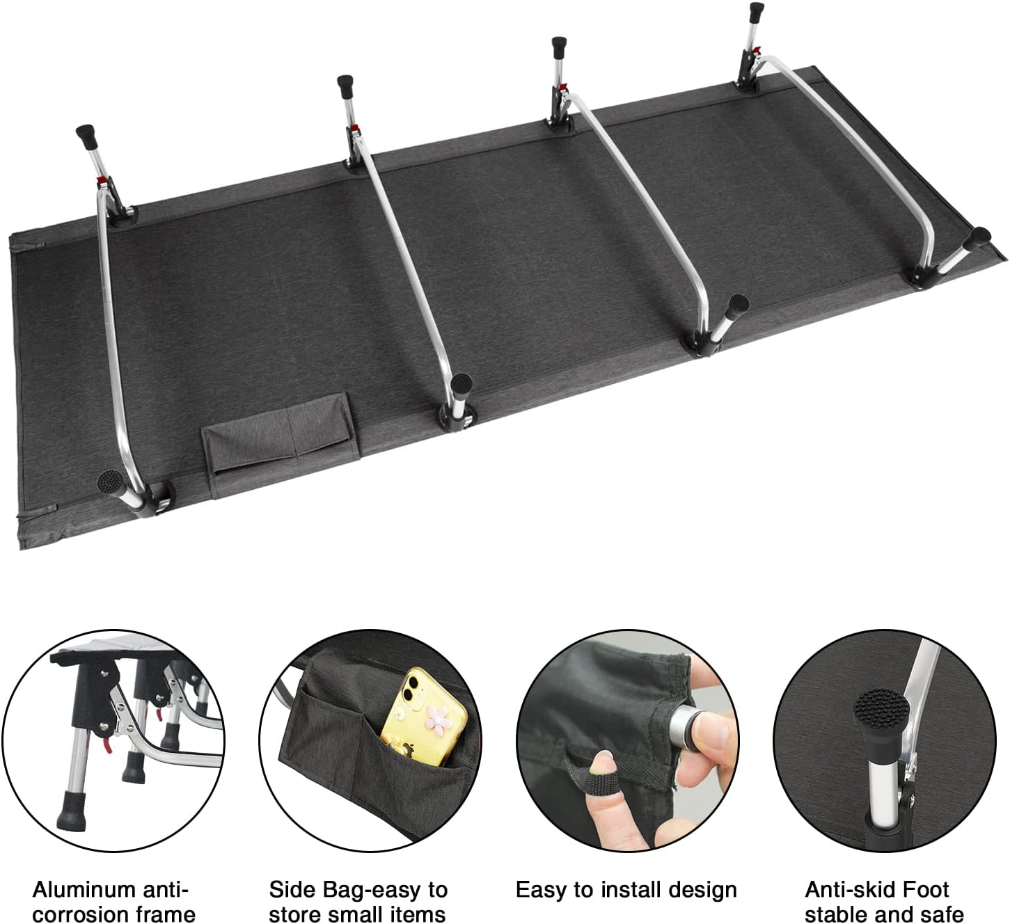 Lightweight Folding Camping Cot, Portable Camping Bed with Carry Bag for Travel Hiking Backpacking Car Camping Beach