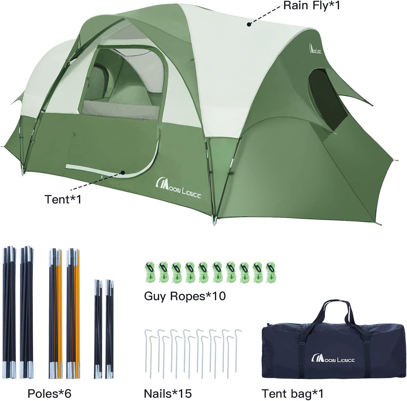 MOON LENCE Camping Tent, 8 Person Tent, Waterproof Windproof Family Te