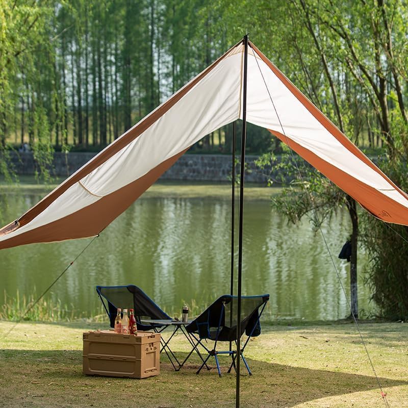 Moon Lence Camping Tent Tarp, Hammock Rain Fly, Waterproof Sun Shade Canopy, 24 x 50 inches, White (Coffee & White, Large)