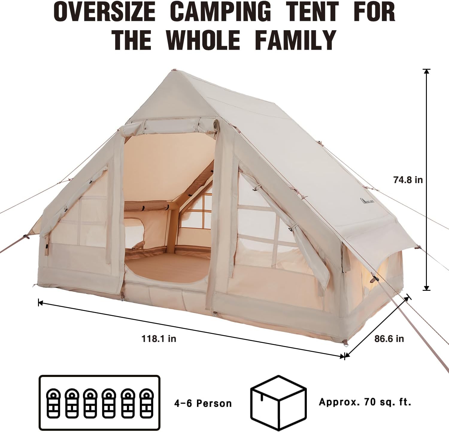 self supporting tent Moon Lence Glamping Inflatable Camping Tent for 4-6 Person,All-Season