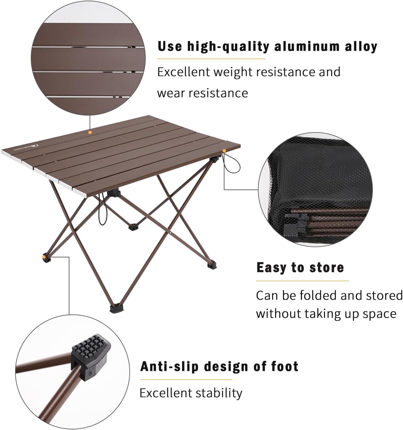MOON LENCE Folding Outdoor Aluminum Camping Table Portable Ultralight Compact Backpacking Travel Table for Beach, Picnics, Hikin (Coffee, Middle)