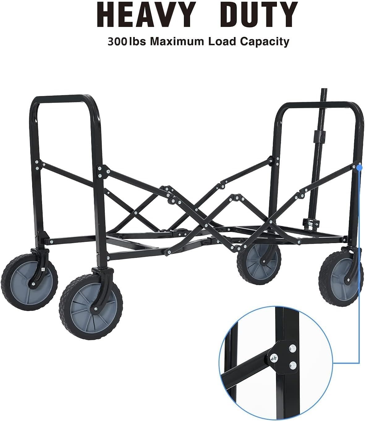 Moon Lence Collapsible-Wagon with Large Capacity, Utility Wagons Carts Heavy-Duty-Foldable, Portable Folding Wagon with All-Terrain Wheels, Garden Cart for Beach, Sports, Shopping, Camping
