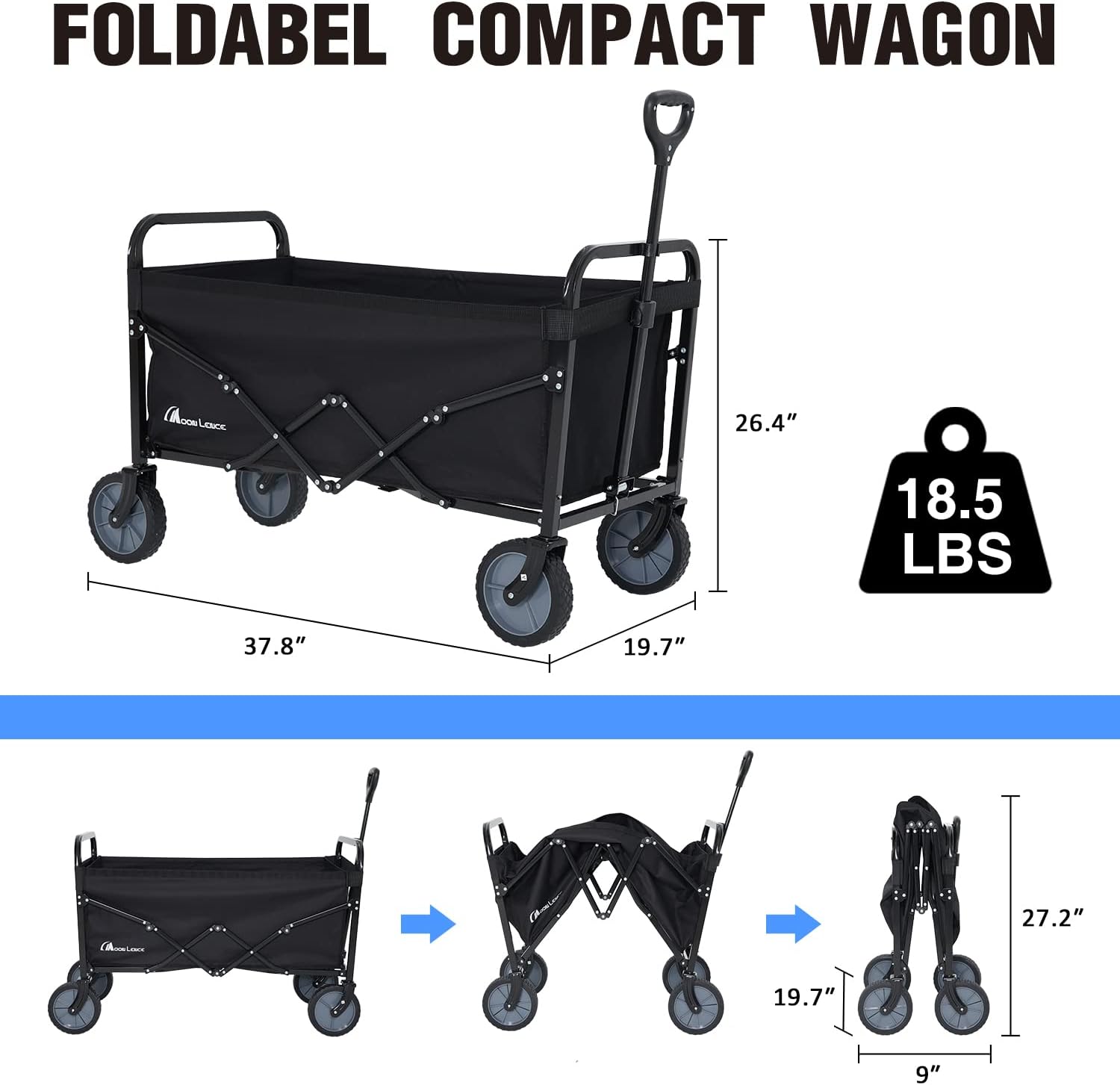 Moon Lence Collapsible-Wagon with Large Capacity, Utility Wagons Carts Heavy-Duty-Foldable, Portable Folding Wagon with All-Terrain Wheels, Garden Cart for Beach, Sports, Shopping, Camping