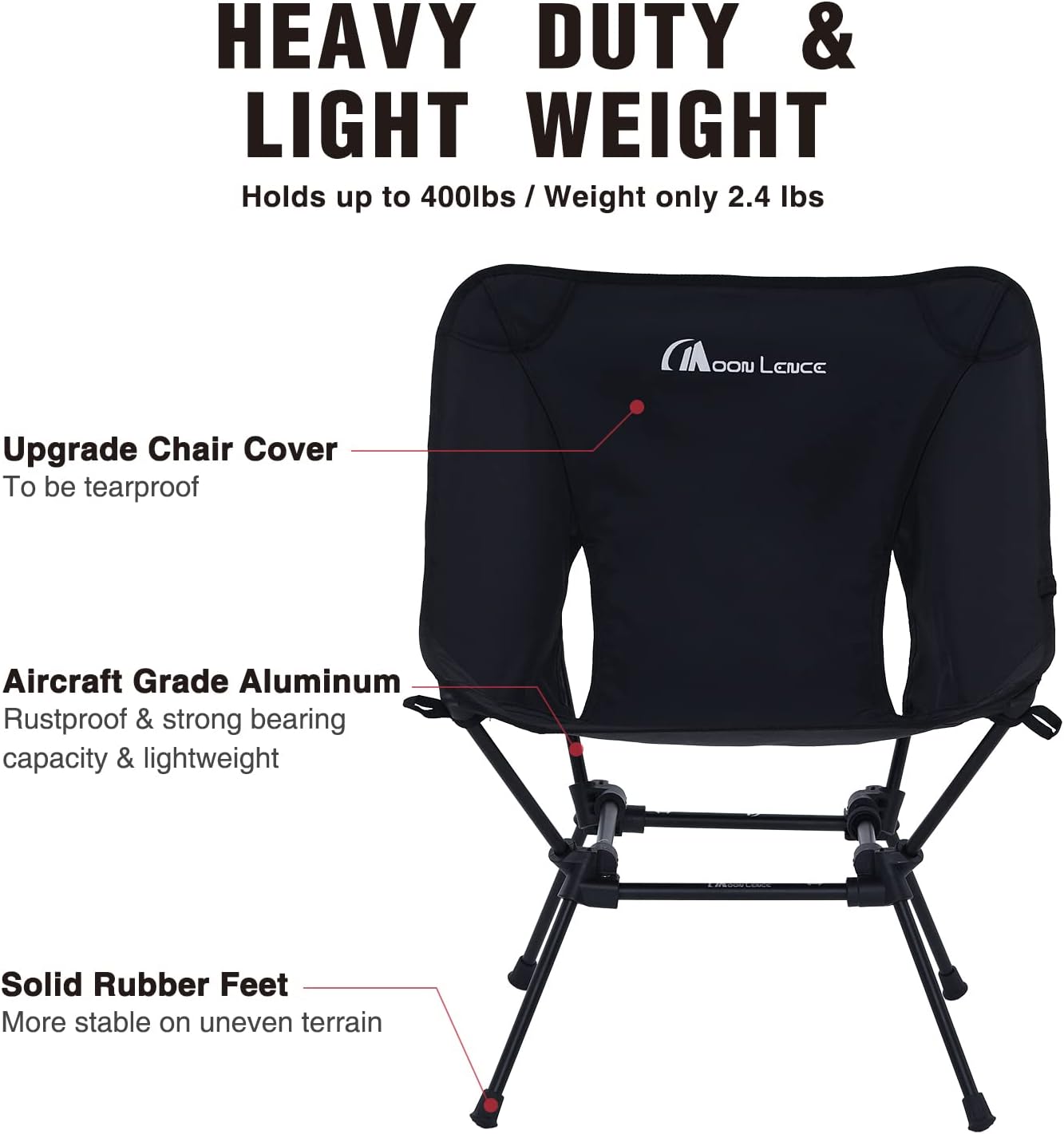 MOON LENCE Lighweight Foldable Camping Chair, Travel Backpack Chair, Portable & Ultralight, 400 lbs Folding Metal Chairs Heavy Duty for Outdoor Adventure, Hiking, Picnics & Beach