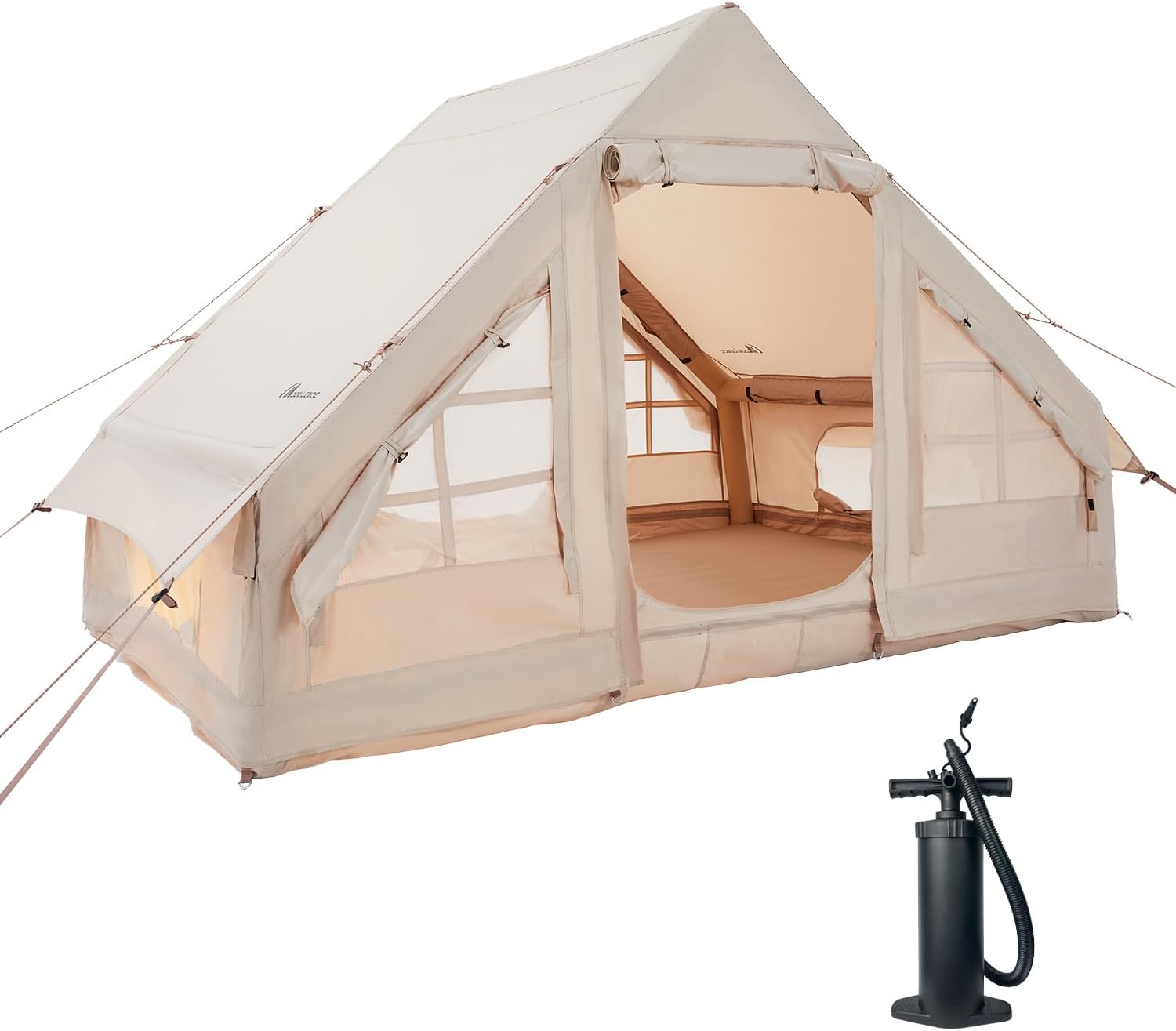 Moon Lence Glamping Inflatable Camping Tent for 4-6 Person,All-Season Waterproof/Windproof/Insulation Self-Supporting Air Tents,Easy Setup Cabin Camping Tent with Mesh Windows