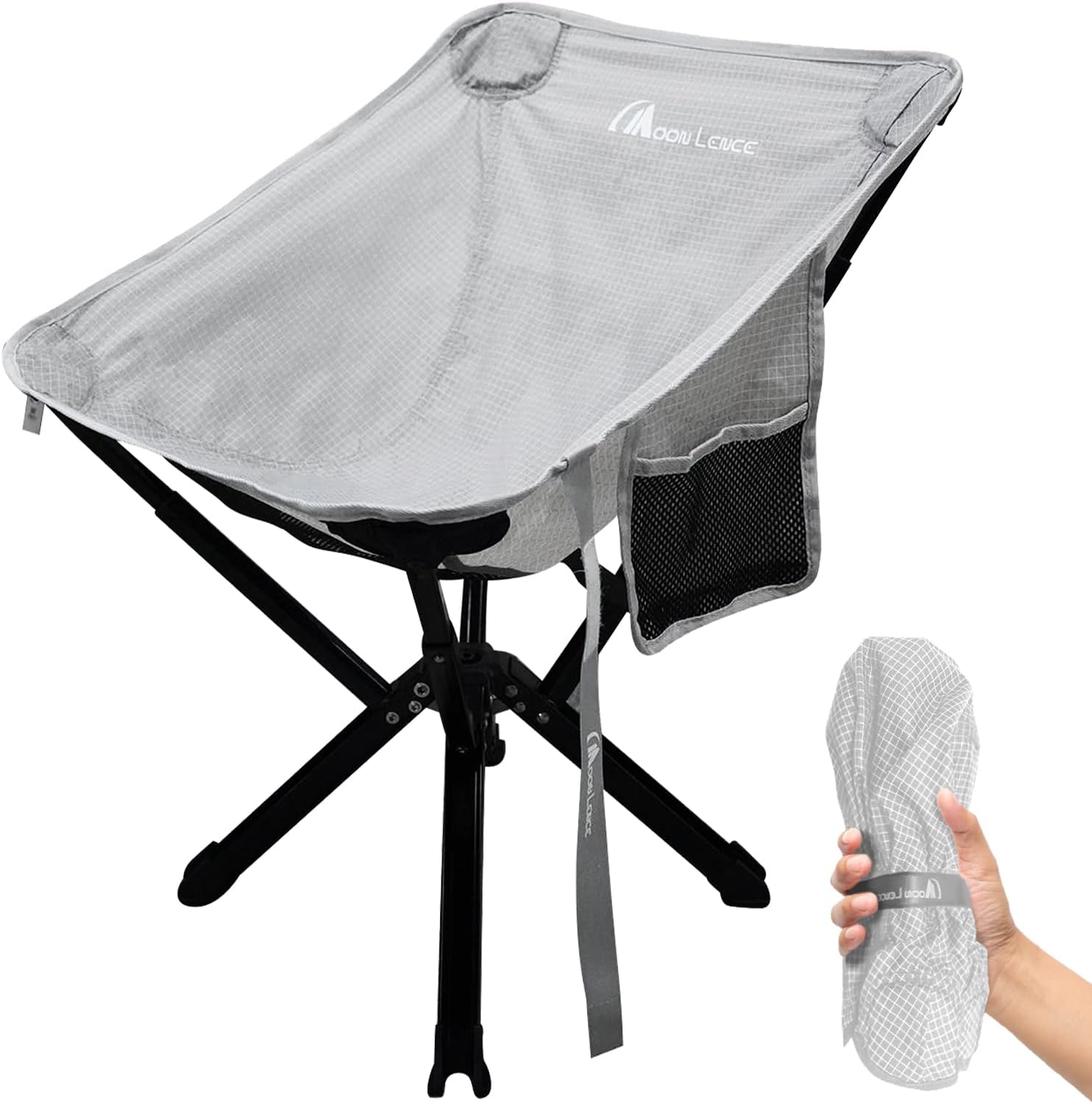 MOON LENCE Portable Camping Chair, Folding Chair for Outdoor Camp, 330lbs (Grey)
