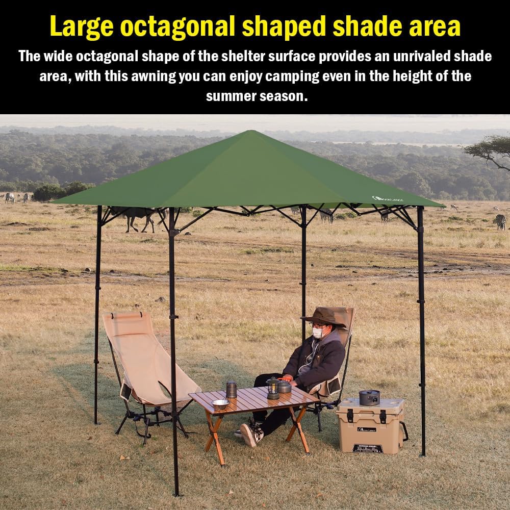 MOON LENCE Pop Up Canopy Tent, Sun Shelter Folding Beach Tent with One Push Setup, 2-Level Adjustable Height, Instant Portable Sun Shade Shelter for Camping, Outdoor Recreation (Green)