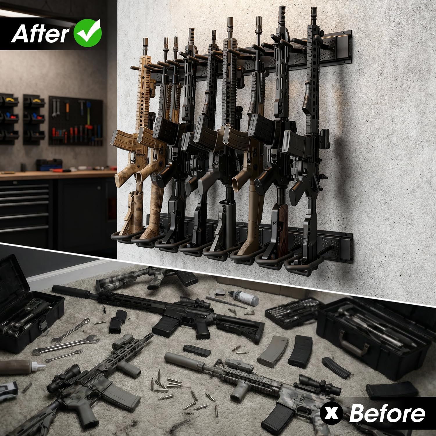 MOON LENCE Gun Rack, Heavy Duty Steel Gun Racks for Wall, Adjustable 4/8/12 Slot Indoor Rifle Racks, Secure Storage for Garage, Mudroom and Home, 12-Slots